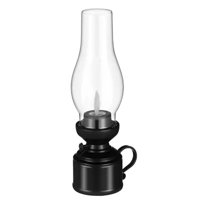 Obrázok produktu pre LED petrolejová lampa v retro štýle, retro LED stolná lampa s 3 gombíkovými článkami LR44, vintage nočná lampa - VINTALUM Black