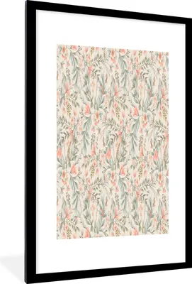Produktbild von MuchoWow® MuchoWow® Gerahmtes Poster Blumen - Pastell - Blätter 60x90 cm - Poster mit zchwarzem Bilderrahmen - Dekoration - Wandposter Wohnzimmer - Hochwertig