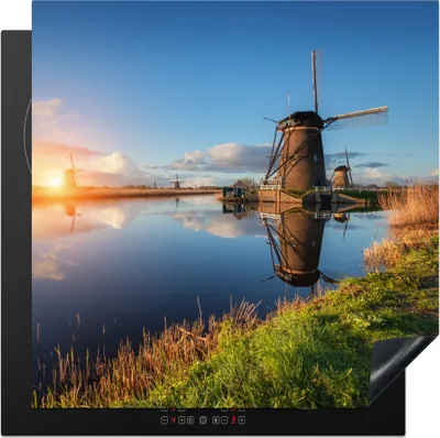 Produktbild von KitchenYeah© Herdabdeckplatte Windmühle - Wasser - Sonne , 78x78cm, Küche Deko, Glaskeramikkochfeld Herdabdeckung, Abdeckplatte fùr Kochfeld