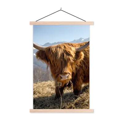Produktbild von MuchoWow® Textilposter Schottischer Highlander - Berg - Schnee 60x90 cm mit holzfarbenen Rahmen - Textil
