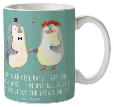 Produktbild von Mr. & Mrs. Panda Kaffeebecher Hochzeitsfeier Freude - Meeresbrise - Geschenk, Hochtzeit, Tasse, Verzierungen, Pott, Hochzeitsglück, Hochzeitstag, Geschenke, Becher