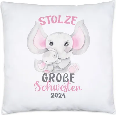 Produktbild von Stolze Große Schwester 2024 Kissen Elefanten Liebe Familie Schwestern Zusammenhalt Geschwister Geborgenheit