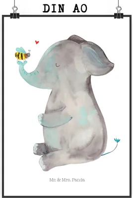 Produktbild von Mr. & Mrs. Panda Bild Elefant Biene DIN A0 - Weiß - Geschenk, Liebesbeweis, Lustige Sprüche, Plakat, Liebesspruch, Hochzeitsgeschenk, Kunstdruck, drucke, Wandschmuck