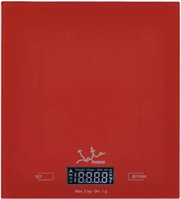 Produktbild von JATA Mod. 729R, Elektronische Küchenwaage, 5 kg, 1 g, Rot, Glas, Arbeitsplatte