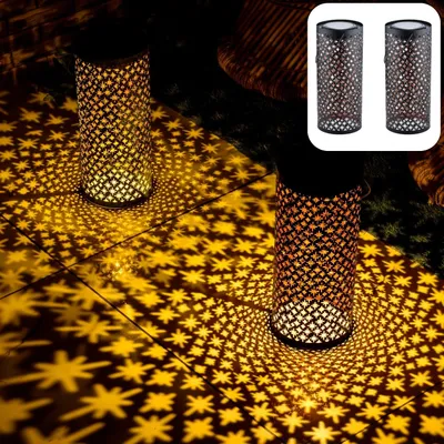 Produktbild von Marrakesch 2er Set Solarlaterne für außen mit Henkel aus Metall 30cm Groß | Weihnachtsdeko Outdoor Solar LED Laterne Joran Schwarz IP65 Wasserdicht als Gartendeko Deko