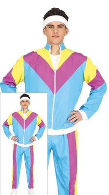 Immagine prodotto di tuta sportiva 80s Performance Blu Giallo Viola Fitness Retro, Taglia: 14 - 16 anni Colore: Blu