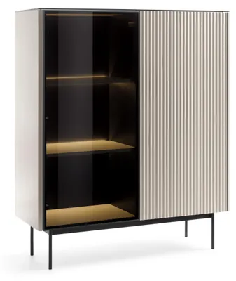 Produktbild von Vitrine ORIS PS – Moderner Vitrinenschrank mit LED & Glasfront – Kaschmir 107 x 126 x 39 cm