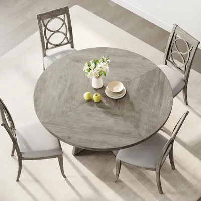 Produktbild von Runder Esstisch 120 cm - Esstisch für 4–6 Personen - Tischplatte in Holzoptik - Säulenfuß - Modernes minimalistisches Design - Grau