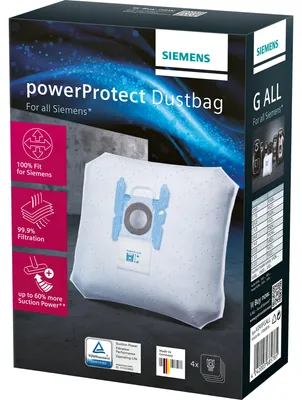Zdjęcie produktu dla Siemens VZ41FGALL, Worek na kurz, Cylinder próżniowy, Biały, Pudełko, 241 mm, 168 mm