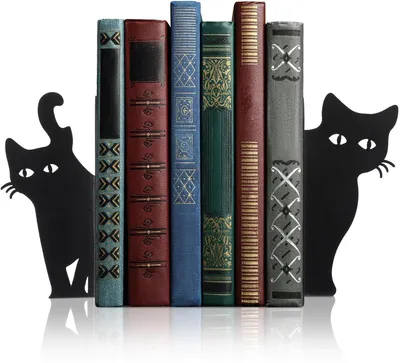 Produktbild von Buchstützen Katze Metall – 2er Set für Regal & Büro Schwarz