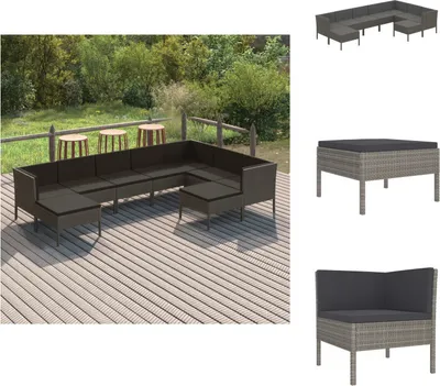 Produktbild von vidaXL 9-tlg. Garten-Lounge-Set mit Auflagen Poly Rattan Grau - Gartenmöbel-Sets