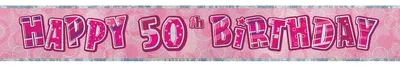 Produktbild von Geburtstagsbanner für den 50. Geburtstag, rosa, aus Folie, 274 cm x 13 cm