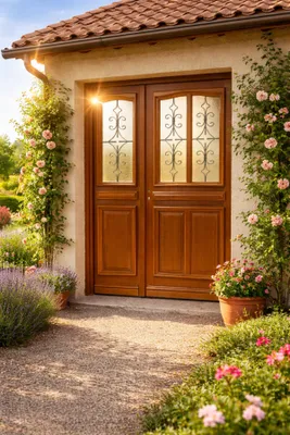 Immagine prodotto di Porta d'ingresso in legno a tre ante Vauban H.215xL.140 cm lato pannello P. dritto GD MENUISERIES
