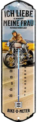 Produktbild von LANOLU Retro Blechschild MOTORRADFAHRER THERMOMETER Motorrad Geschenke für Männer Biker Geschenk - Schild für Werkstatt und Garage 8x28cm