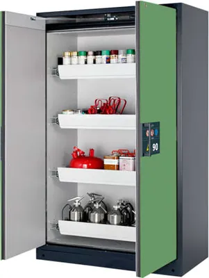Produktbild von Gefahrstoffschrank - 1.953x1.193x615 mm - 4 Auszugswannen - Edelstahl - Front resedagrün