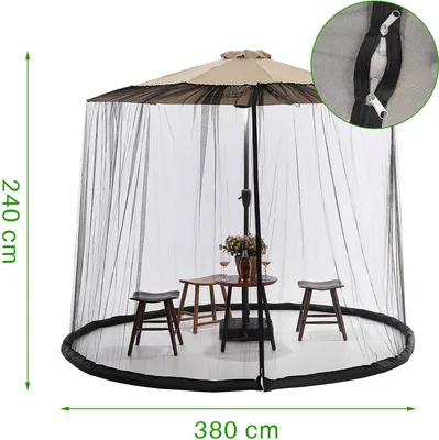 Image de (Noir, adapté aux parapluies de 11 à 12 pieds) Couverture moustiquaire pour parasol, couverture de parasol insecte pour l'extérieur, couverture d'écran pour parapluie Yard avec filet avec fermeture éclair