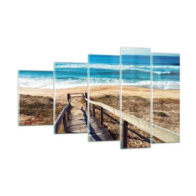 Produktbild von Bilder auf glas - 5 Teile - Meer Strand Eintritt - 100x60cm - Glasbilder - Wandbilder - Bilder - zum Aufhängen bereit - Wanddekoration aus Glas - Glas Bilder - Wandbild auf Glas - GEG100x60-4359