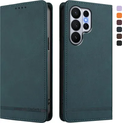 Image de Etui pour Samsung Galaxy S26 Ultra, étui rétro en cuirPolyuréthaneavec support et fentes pour cartes de crédit Vert