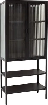 Produktbild von osoltus Vitrine Schrank Riffelglas Stahl cube Schwarz Industrial 146 x 60 cm