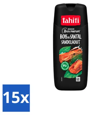 Image de 15 flacons de gel douche Tahiti, senteur bois de santal, 315 ml - Pack économique - 15 pièces