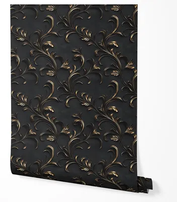 Zdjęcie produktu dla TAPETA NA ŚCIANĘ ORNAMENTY ZŁOTE CZARNE TŁO DO PRZEDPOKOJU SALONU BIURA 10m x 0.5m