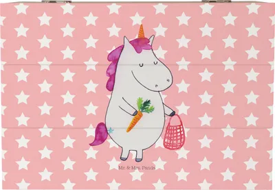 Produktbild von Mr. & Mrs. Panda Kiste Einhorn Gemüse 22 x 15 cm - Rot Pastell - Geschenk, schatztruhe, mit Deckel, Unicorn, Geschenkbox, Wochenmarkt, Biomarkt, Einhörner, fotobox