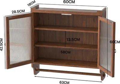Obrázek produktu pro okwish Závěsná skříňka vintage Wandschrank s prosklenými dveřmi a 3 policemi, skříňka s držákem na ručníky pro koupelnu a kuchyň, hnědá