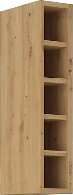 A tall, narrow cabinet with multiple shelves, made of wood-like material.