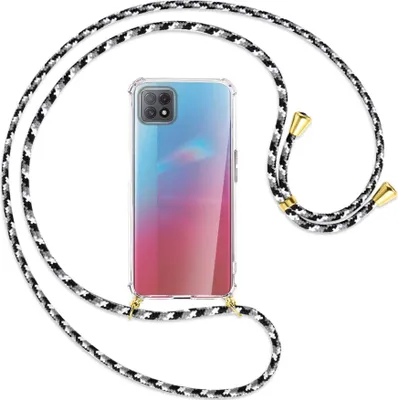 Produktbild von Handykette Backcover-Schutzhülle mit Band (Metall goldfarben) für Oppo A73 5G - schwarz/grau/weiß