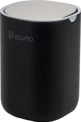 Produktbild von eluno Kosmetikeimer/ Tischabfalleimer EDOLO mit Schwingdeckel und 1,5 Liter Fassungsvermögen, aus schwarzem Kunststoff