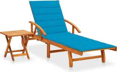 Produktbild von Sonnenliege mit Tisch und Auflage Akazie Massivholz