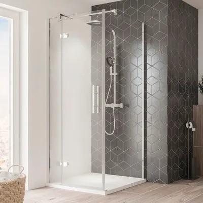Produktbild von Drehtür für Seitenwand Breuer Avanta 90 cm Anschlag links Nachbildung Terrazzo Weiß Profilfarbe chrom