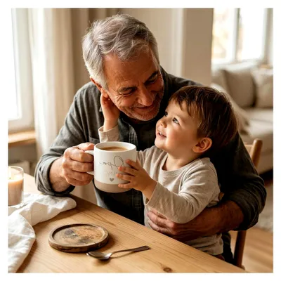 Produktbild von Personalisierte Tasse für Opa mit Name, Keramiktasse 360 ml in Weiß und Beige mit Herzgravur
