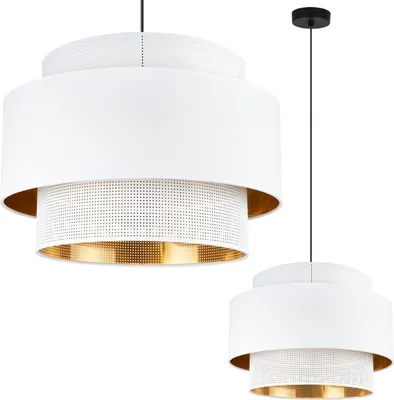 Productafbeelding van ASTI Trio hanglamp, wit, goud, 45 cm, met stoffen kap
