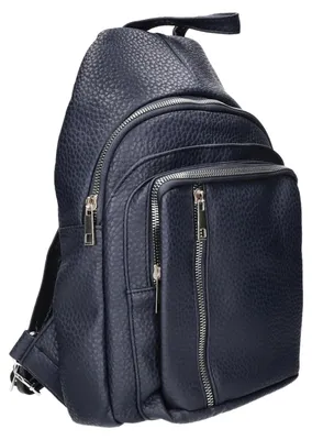 Produktbild von Rucksack R-2022, klein, aus glattem Kunstleder, Blau, mit Reißverschluss und Druckknopf, 24x35x9 cm (B x H x T)