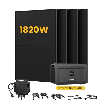 Produktbild von Powerness Balkonkraftwerk mit Speiche Growatt NOAH 2000 mit NEO-800W Mikrowechselrichter & 4x 455W  Full Black Bifazial Solarmodule (0% MwSt)