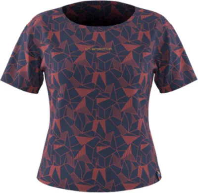 Dimension T-Shirt von La Sportiva; Damenoberteil mit buntem Muster; kurzärmlig und rundem Ausschnitt.