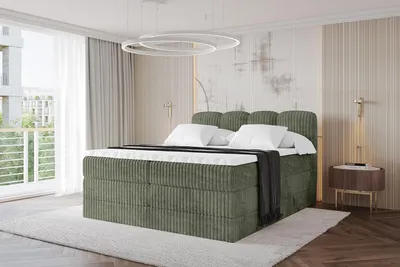 Produktbild von ALTDECOR Boxspringbett - NINA KING - 140x200 Olive- Komplett-Set mit H3 und H4 Matratzen und Topper, Polsterbett mit Bettkästen, Lattenrost, Bett mit Stauraum, Doppelbett, Boxbett