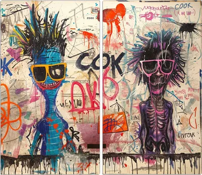 Produktbild von Spritzschutz Herdabdeckplatte Schneidebrett aus Glas Graffiti Tiere 2-Teilig (60x52cm)