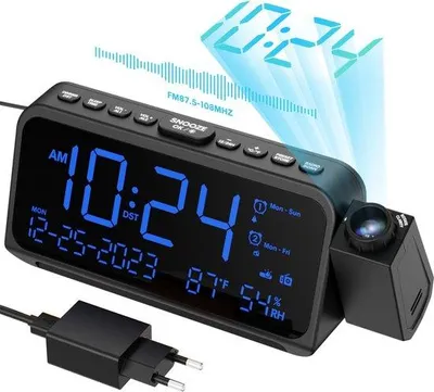 Obrázek produktu pro Digitální budíky s projekcí, USB nabíječkou a FM rádiem, do ložnice