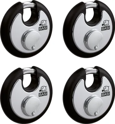 Produktbild von BASI - Rundbügel-Vorhangschloss - SET - 4x RVS 610W - 70 mm - Schwarz - Gleichschließend Nr. 2 - 4x6100-7021-2SCHW