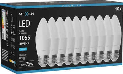 Obrázek produktu pro Mexen Nova 10x LED žárovka E27, C37, 10W, Studená - 6500K, 1055 lm - L102-E27-1065-01x10