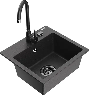 Immagine prodotto di Mexen Milo lavello in granito a 1 vasca con miscelatore da cucina Telma, nero maculato - 66505-76-670200-70-B