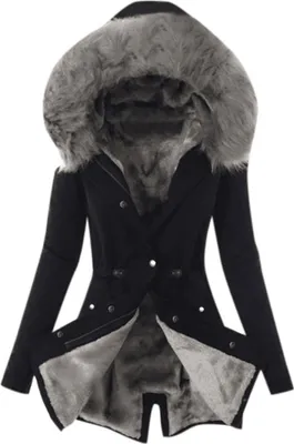 Produktbild von ASKSA Winterjacke Damen Warm Gefüttert Lang Parka Jacke Mantel Mittellang mit Kapuze Dicke Fleecejacke, Schwarz/Grau, XL