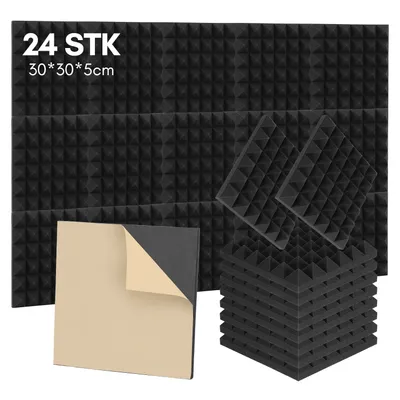 Zdjęcie produktu dla Pianka akustyczna Yakimz Pyramid Foam (czarna) ok. 30x30x5cm Izolacja akustyczna z pianki