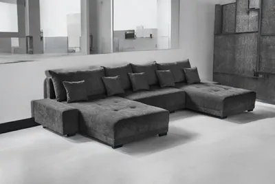 Zdjęcie produktu dla Narożnik z funkcją spania i podstawą do łóżka RELAXO w kształcie litery U - komfort i styl w czarnym salonie