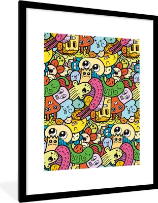 Produktbild von MuchoWow® Gerahmtes Poster Kinder - Muster - Regenbogen - Design - Mädchen - Jungen 60x80 cm - Poster mit Schwarzem Bilderrahmen Wandposter Rahmen Foto Bilder - Wohnzimmer - Dekorationen - Prämie