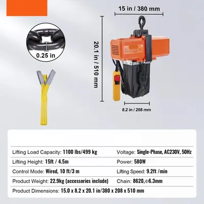 Zdjęcie produktu dla Elektryczny wciągacz łańcuchowy - wciągarka - udźwig 499 kg - silnik 580 W - wysokość podnoszenia 4,5 metra
