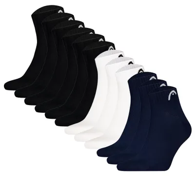 Produktbild von HEAD Uni Quarter Socken, 12er Pack - All Sports Training Quarter 12P, Logo, einfarbig 2xSchwarz/Weiß/Dunkelblau 39-42