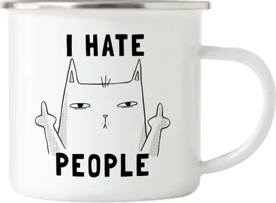 Produktbild von I Hate People Emaille Tasse Lustig Katze unhöflich Spruch Cat Katzenliebhaber Geschenk Kollege Kollegin Büro-Tasse
